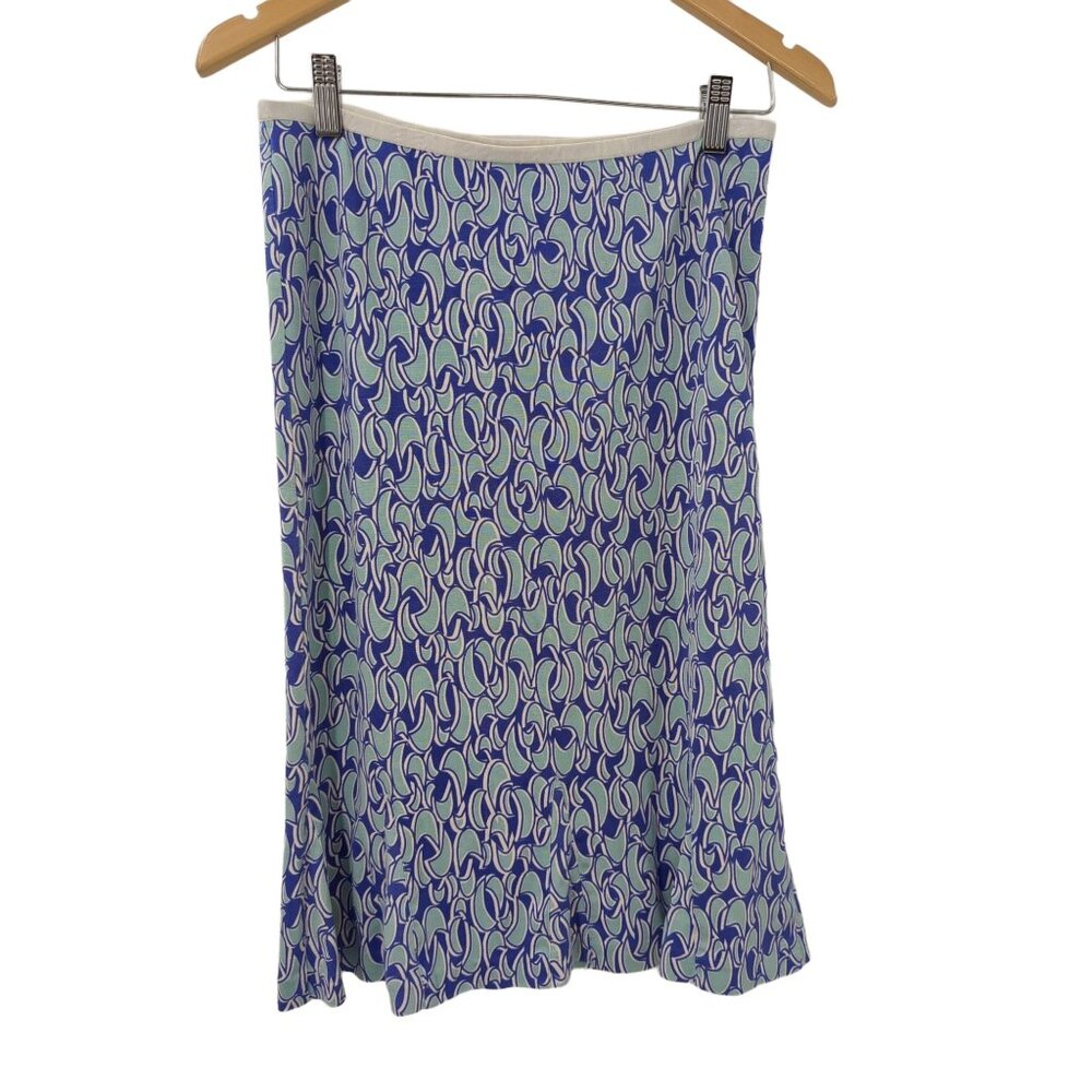 Diane VonFurstenberg Silk Skirt Womens 6 Blue Elastic Waist Office Career